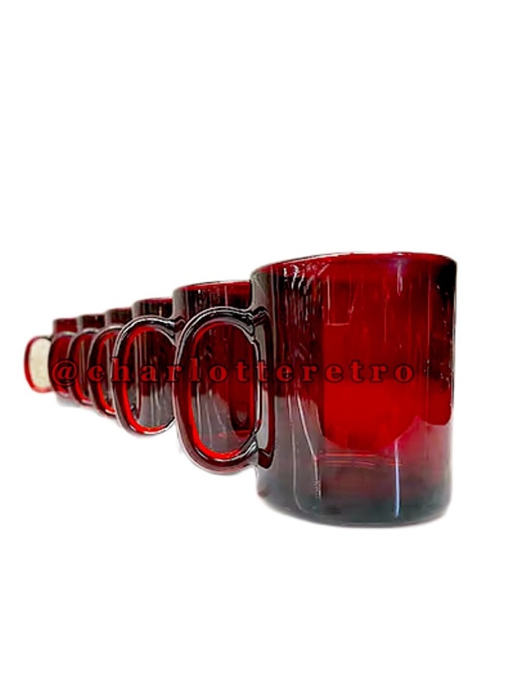 (6) Arcoroc of France • Ruby Red Classique Glass Mugs